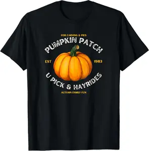 Cotton Pumpkin Picking Patch Fall Harvest Family Outfit T-Shirt Short Sleeve Crew Neck Top for Summer, Casual Streetwear, Halloween Gift Menswear Soft Men's Comfy