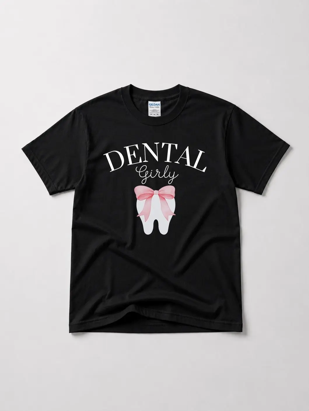 Women's Casual Cotton Coquette T-Shirt - Pink Bow Top for Dental Hygienists, Dental Hygiene Student Graduation Gift