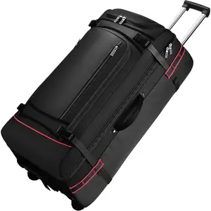100L  Rolling Duffel Bag with Wheels and Handle - 33" Heavy-Duty 1600D PVC Checked Luggage for Business Travel and Men's Week-Long Trips, Foldable Base Design