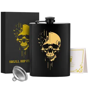 Skull Pattern Wine Bottle Set, 8oz Stainless Steel Wine Bottle with Filter Mouthpiece, Includes Gift Box & Card, Perfect for Home Office Use
