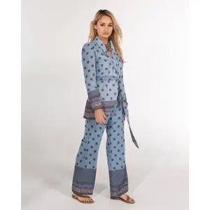 Vani Blazer Pant Set - Printed Georgette Power Suit with Oversized Blazer & Wide Leg Pants