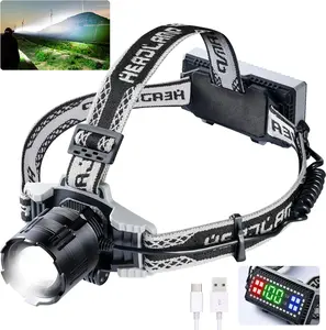 Rechargeable LED Headlamp with Hand-Controlled Function, 1080 Lumens XHP160 Super Bright, USB Zoomable, Digital Power Display, IPX6 Waterproof, 4 Modes, Warning Feature for Camping, Hiking, Hand-Controlled Headlamps