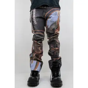 RM202SK - Graphic Printed Stacked Jeans with Bold Standout Graphics and Statement Look for STREET WEAR Digital Print Casual Jeans