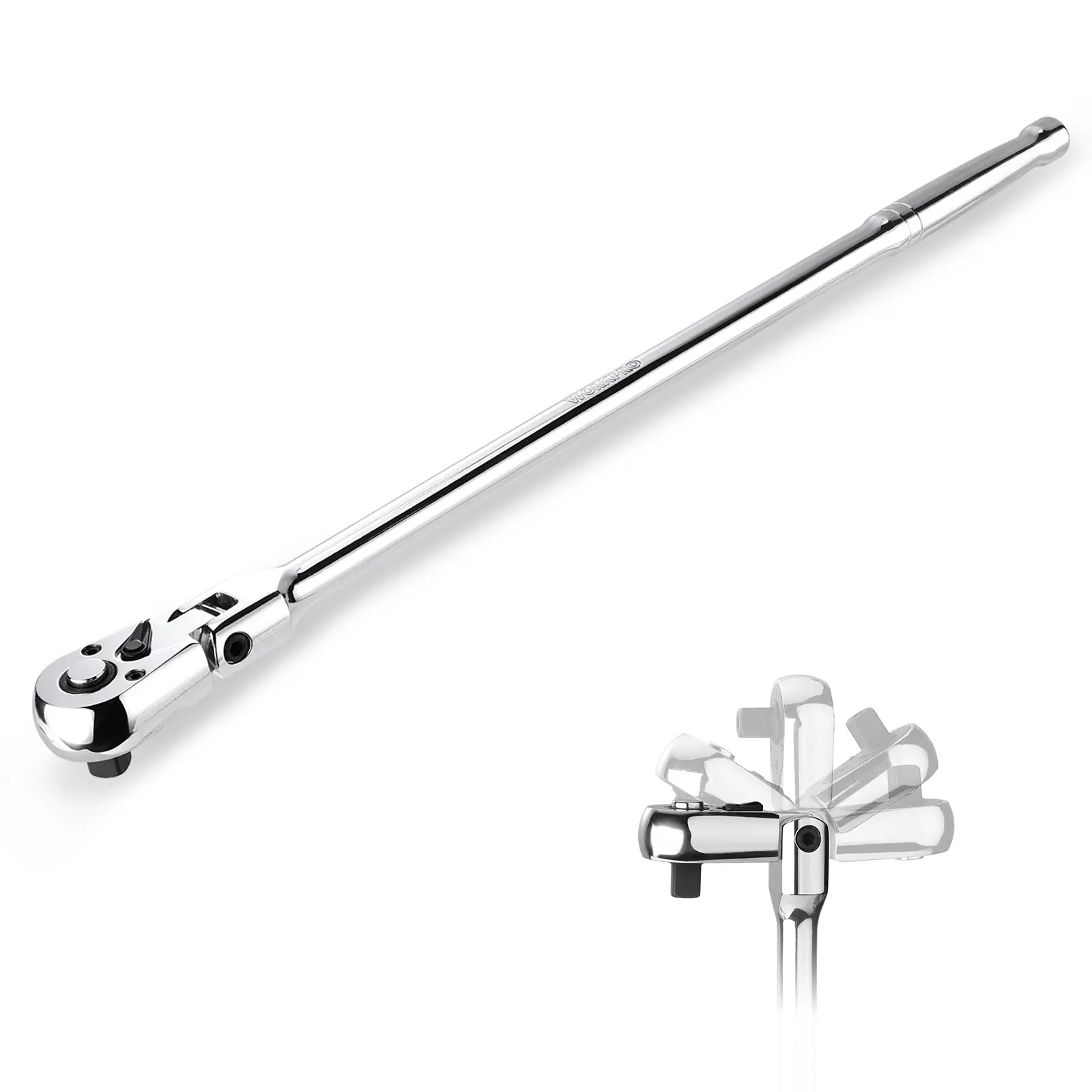 #fathersdaygift WORKPRO 3/8" Drive Extra Long Flex Head Ratchet, 18 Inch Reach Quick Release CR-V Steel Ratchet Handle, CR-MO Head, Reversible Design, 72-Tooth