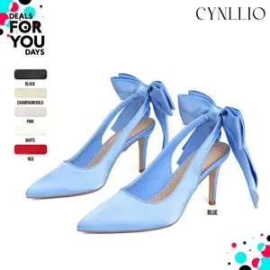 CYNLLIO Womens Heeled Pumps Closed Pointed Toe Stiletto High Heels Bowknot Ribbon Slingback Comfy Fashionable Stylish Elegant Slip On Party Prom Wedding Evening Dating Outing Work Casual Teacup Pump Spring Dressy Wedding Bride Heels Deals For You Days