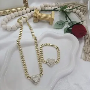 Valdivia Jewelry #2300 Heart necklace and bracelet, 14k gold plated, high quality.