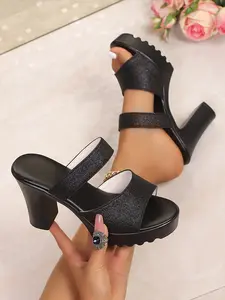 Summer New Thick Heel Sandals, Waterproof Platform High Heel Slip-On Shoes, Perfect for Dates, Parties, Commuting, Various Occasions