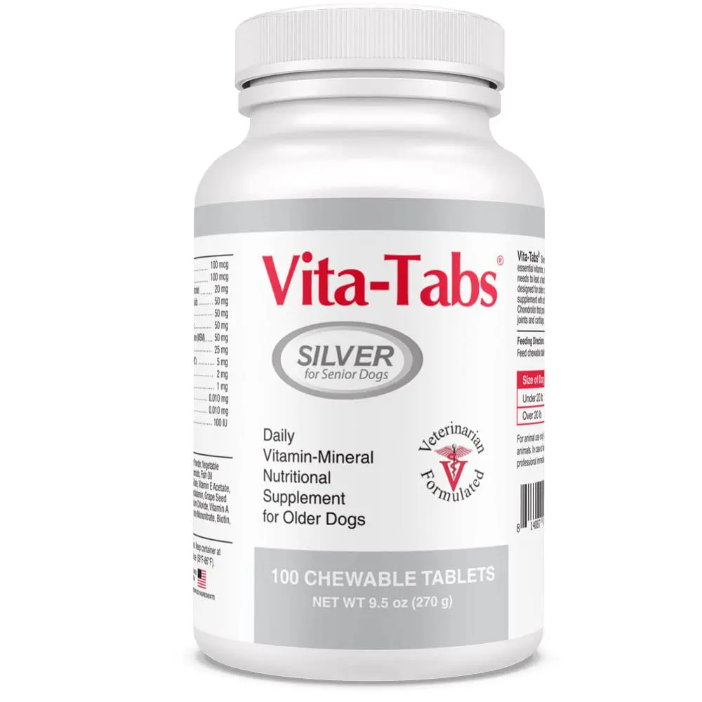 Vita-Tabs Silver: Senior Dog Supplement for Bone, Joint, Energy & Immune Support - 100 Tablets