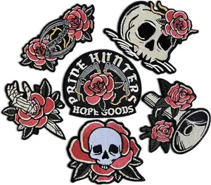 Dark Embroidered Applique Iron On Patches for Backpacks, Rock Band Patches for Jackets, Cool Sew Patch for Clothing, Jeans, Hats, DIY Accessories (Dark5 6 Pcs)