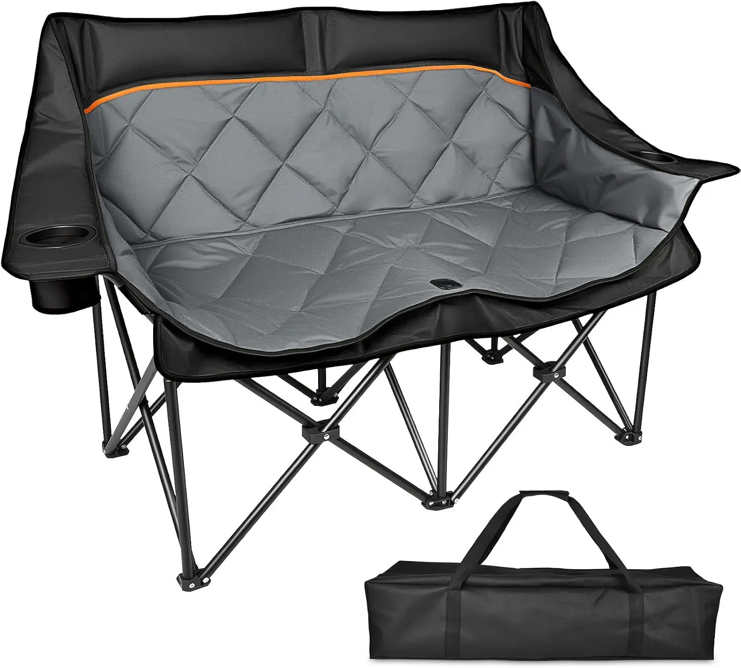 Double Camping Chair, Oversized Padded Heavy Duty Folding Loveseat Chairs | for Adults, with Cup Holders and Side Pockets, Carry Bag Included, for Outdoors Lawns Backyard Patio