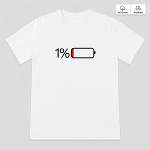 1% Low Battery Graphic Tee, Unisex Funny Short Sleeve T-Shirt, Casual Crewneck Streetwear Top
