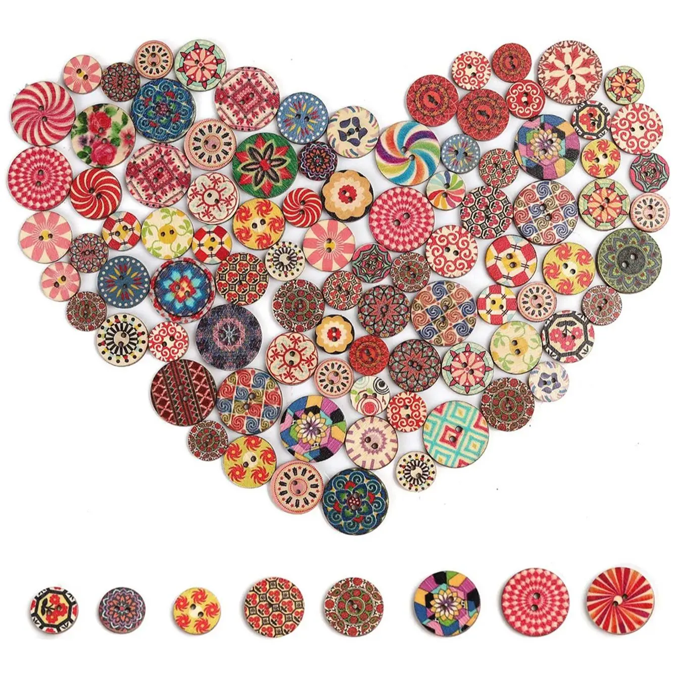 100pcs Mixed Color Round Button, Mixed Size Vintage Pattern Button, Sewing Accessories for DIY Clothes