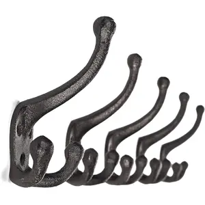 5-Pack TriLeg Coat Hooks. Wall Mounted, Heavy Duty Decorative Black Wall Hooks for Mudroom, Hat Rack, Purse Hooks. Cast Iron Decorative ?Antique Black Hooks
