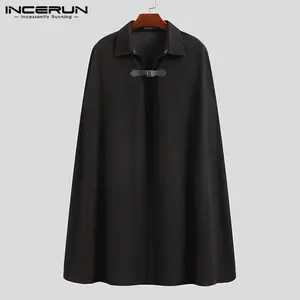 INCERUN Mens Autumn Winter Poncho Outwear Black Cape Party Halloween Cloak Coat
