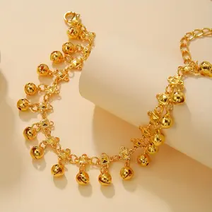 [Adjustable Chain Bell Anklet] Vintage Boho Bell Charm Anklet for Women, 18K Golden Plated Copper, Adjustable Chain, No Mosaic, Versatile for Parties and Vacations - 1PCS