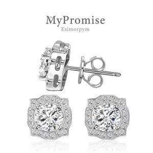 S925 Luxury Earrings Round VVS Moissanite Stud Earrings Jewelry Perfect Birthday Mother’s Day Christmas Gift for Men Women Wedding Set