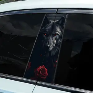 2 Dark Style Black Wolf Themed Vinyl B-Pillar Decals - Durable, Waterproof, Sunscreen, Semi-Glossy, Easy to Apply, Suitable for Cars, Trucks and SUVs, Car Exteriors, Future Car Decals, Sticker For Cars | Durable Vinyl