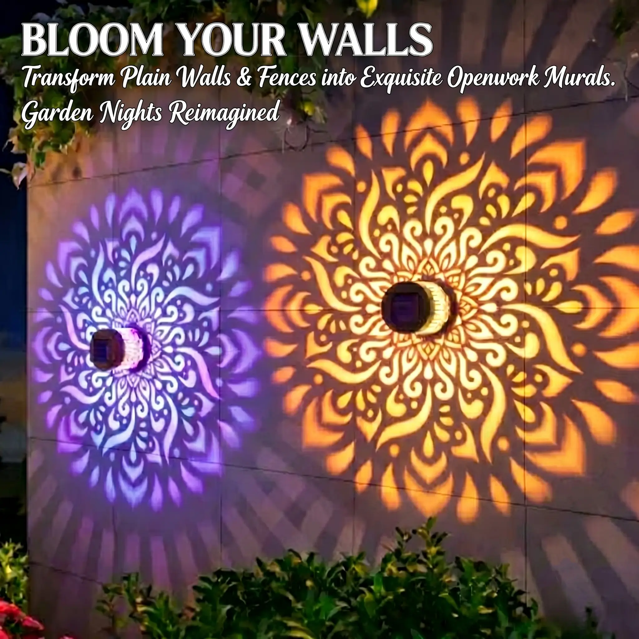 [Summer Boho  Wall Decoration]Mandala Sunflower Hanging Shadow Art Decor, Solar Wireless Aesthetic Wall Ornaments for Bedroom, Decorative Patio Garden Fence Yard Sign (Warm/RGB Set)，Courtyard decorations Hangable Light