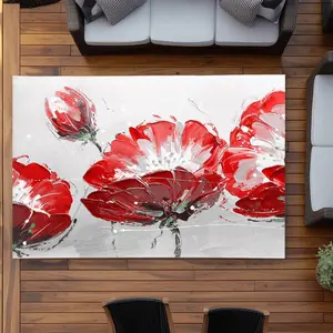 360 stand Polyester Outdoor-Indoor Area Rug, 5x7 ft Rectangle, Weatherproof Nature-Theme Floral Print with Wildflowers on Gray Background, White Household Textile for Patio-Deck Use, Decorative Rug