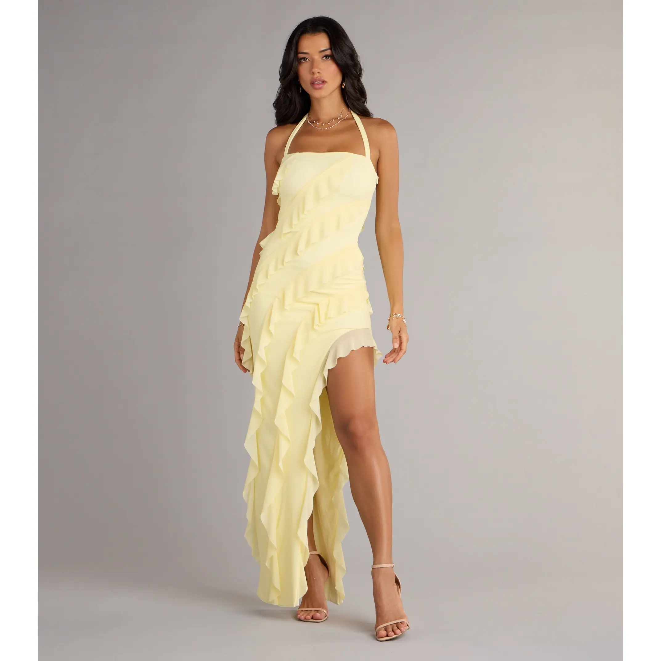 Blake Mesh Halter Slit Ruffle Formal Dress - TikTok Shop Blake Mesh Halter Slit Ruffle Formal Dress - TikTok Shop