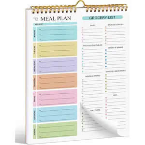 Meal Planner Notebook 8.5x11", 50 Sheets , Double Helix Meal & Grocery List, Wall-Mountable Menu Planner for Daily & Weekly Plan