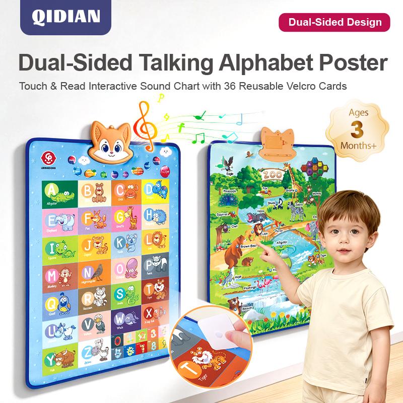Dual-Sided Talking Alphabet Poster | Touch & Read Interactive Sound Chart with 36 Velcro Cards