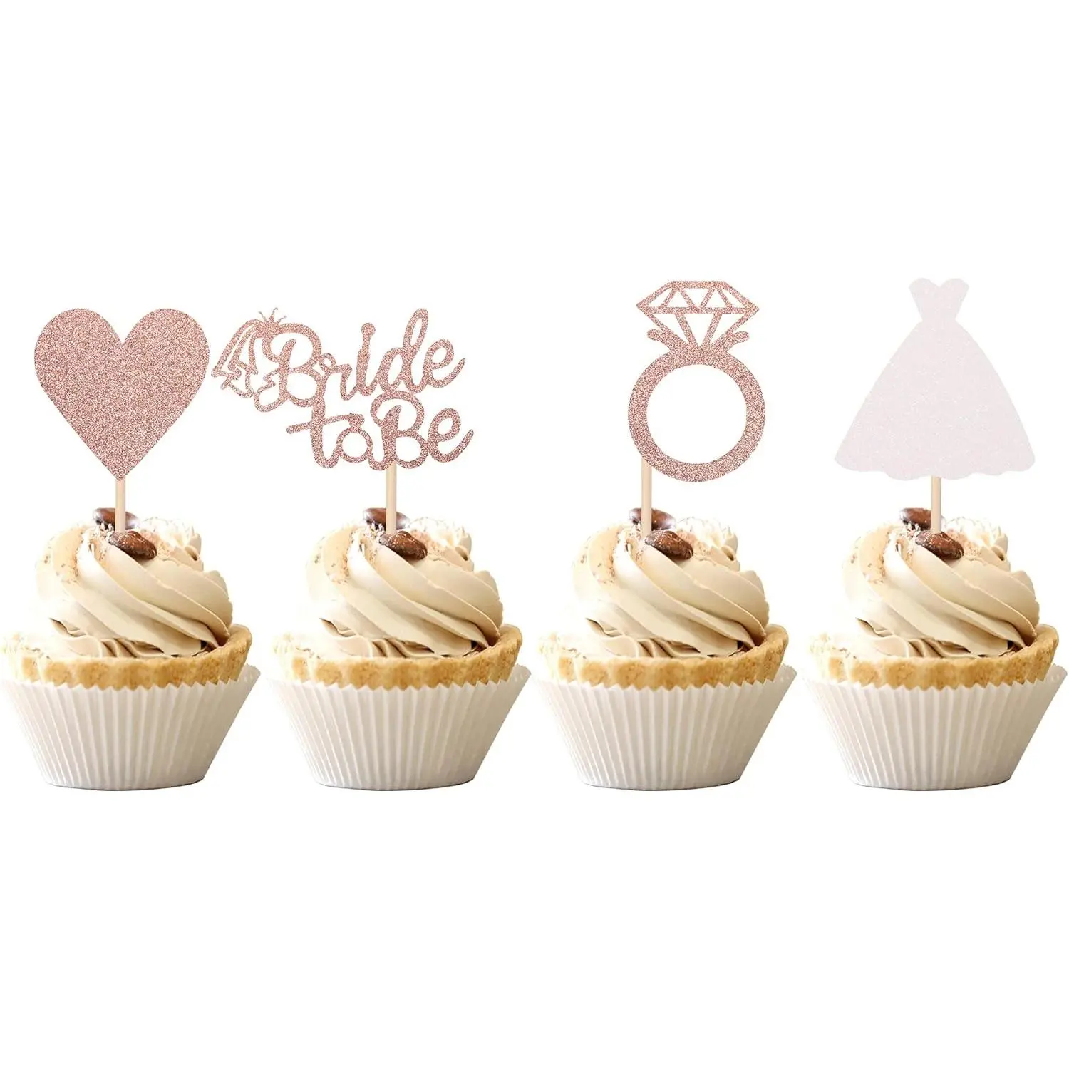 24 count Bride to Be Cupcake Toppers with Heart Ring Dress Bridal Shower Cupcake Picks Wedding Engagement Bachelorette Party Cake Decorations Supplies