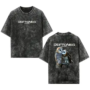 [EOVCAU][Collection]Deftones Owl Graphic Washed T-Shirt,Vintage Alternative Metal Band Fan Tee,Oversized Acid Wash Grunge Streetwear Shirt,Unisex Concert Merch Top, Dark Aesthetic Music Gift for Men Women,Y2K Goth Style,Casual Loose Fit Tee