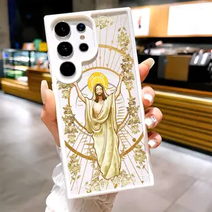 Jesus Religious Christian Art Design Clear Magnetic Phone Case, Compatible with MagSafe Silicone Bumper Protective Cover For Samsung S25 S24 S23 S22 Ultra Plus FE God Dios