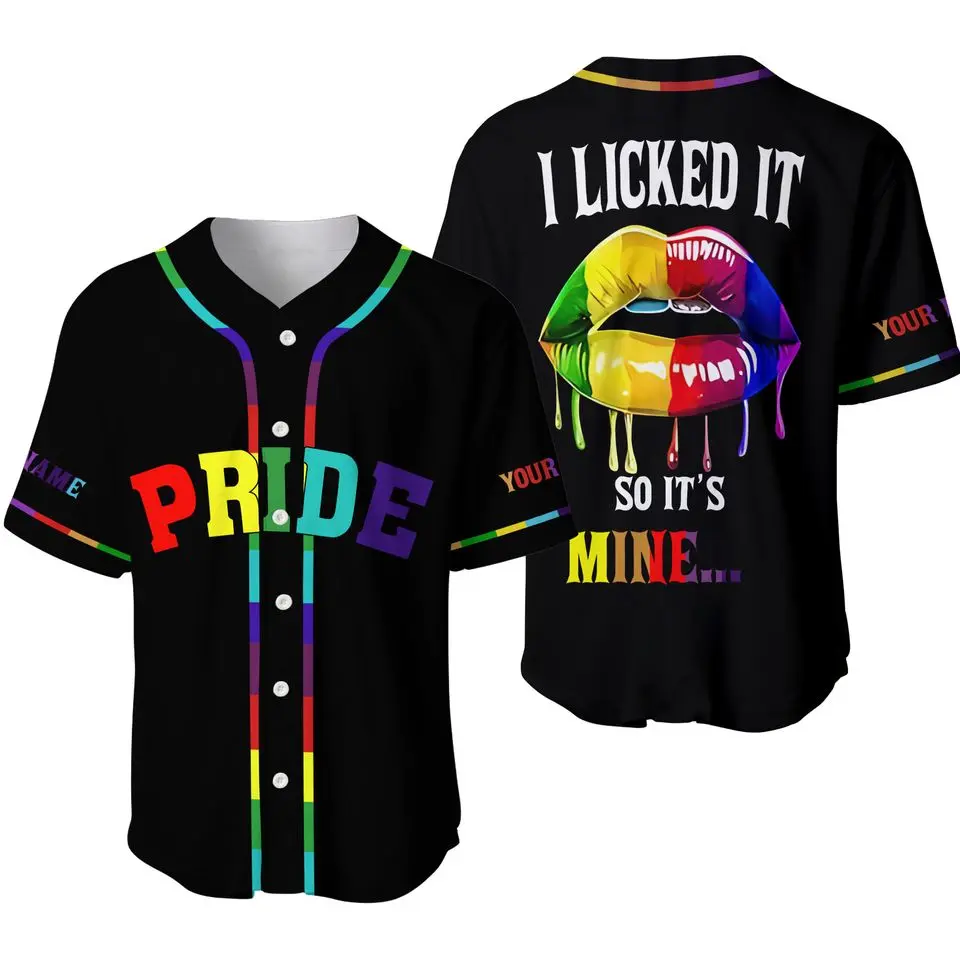 Custom LGBT Pride Rainbow Baseball Jersey Shirt, Rainbow Pride Shirt, Rainbow Lips Jersey Shirt, Lgbt Jersey Shirt, Lgbt Pride Jersey Shirt