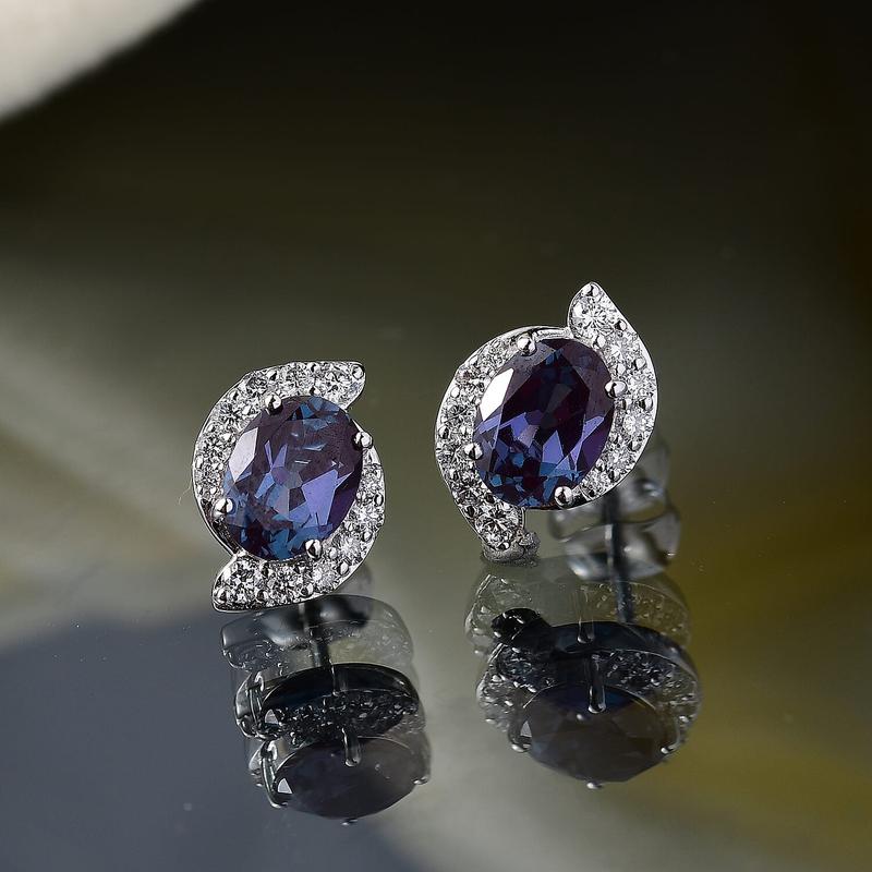 Certified & Appraised AAA Luxuriant Lab Grown Alexandrite and G-H SI Lab Grown Diamond 3.73 ctw Earrings in 10K White Gold Christmas Gifts