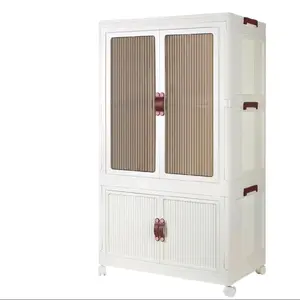 Wardrobe Storage Box, Portable Wardrobe Closet Storage Organizer For Clothes, Folding Storage Bins With Lid, Stackable Storage Box With Hanging Rod And Doors, Collapsible Cabinet With Wheels (With 10 Hangers)