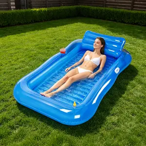 Inflatable Pool Float Bed with Spray Function | 74.8"x45.2" Large Size | UV-resistant & Removable Pillow | Cloud-like Cushion Pool Lounger with Cup Holder