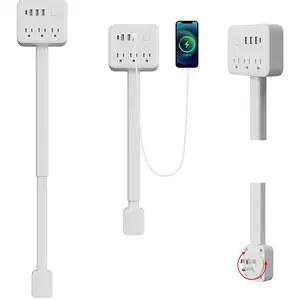 【Rotates Outlets】Security Upgrade New Rotates 180° Electrical Extender Stick for Behind Couch Outlet Extender Adjustable Length White Power Outlets Extender Power Socket Expander for Night Stand Electrical Wall Plug Rotates One outlet Endless power