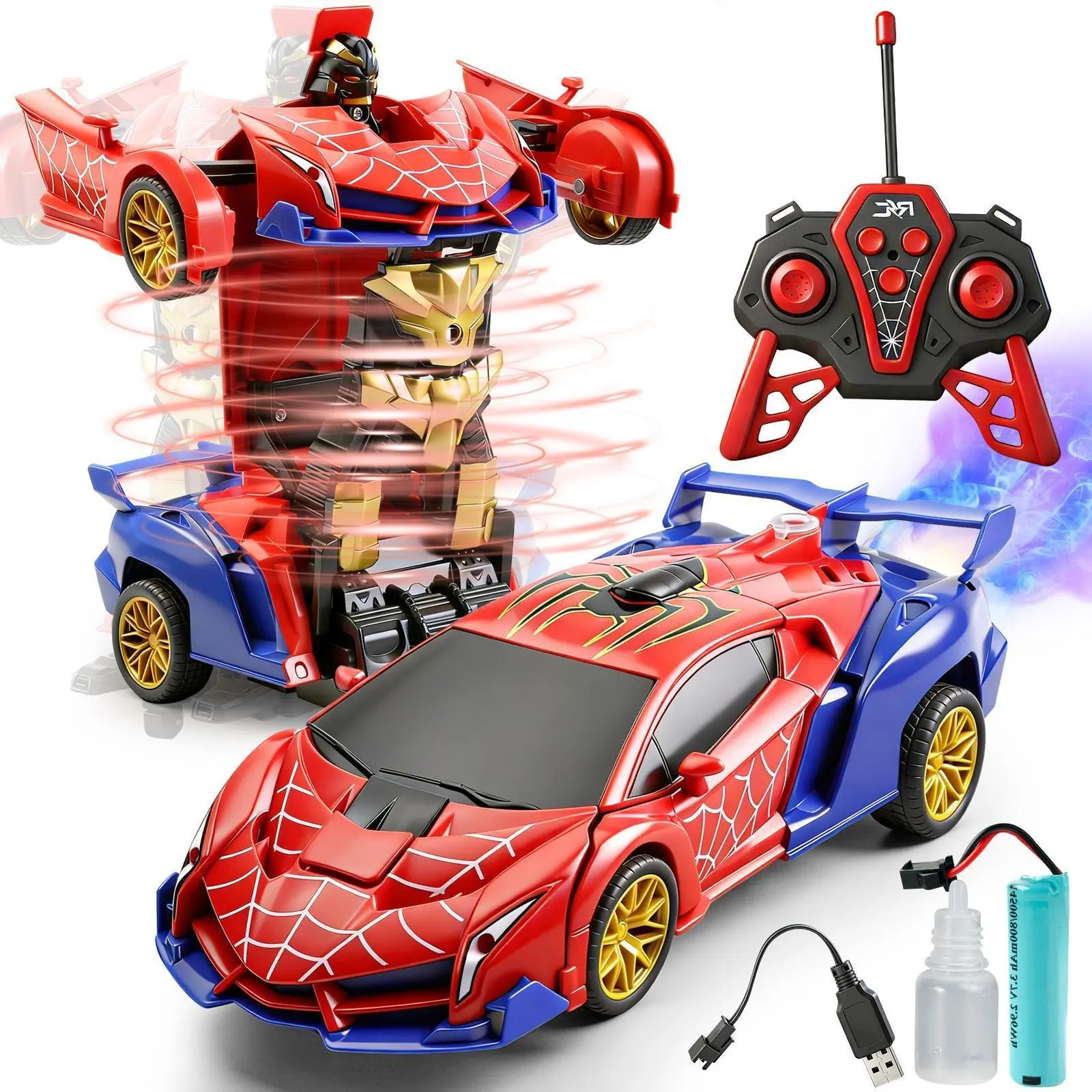 Remote Control Transform Car Toy for Kids, 2.4GHz Spider RC Robot Racing Car with One-Button Deformation and 360° Rotation