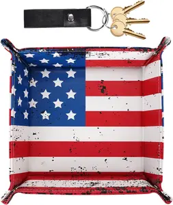 Funistree USA Flag Leather Valet Tray With Keychain Combo