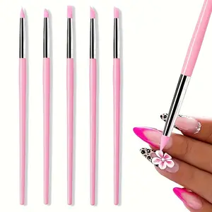 5 Piece Silicone Nail Brush Set, 3D Nail Carving Tool, Flower Engraving and Embossing, Manicure Accessories