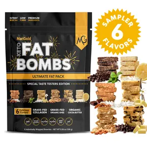 MariGold Keto Fat Bombs - 6 Flavor Sampler – Collagen Protein Bars | Healthy Low-Carb, Low-Sugar Snacks | Organic Ingredients, Gluten-Free, Non-GMO