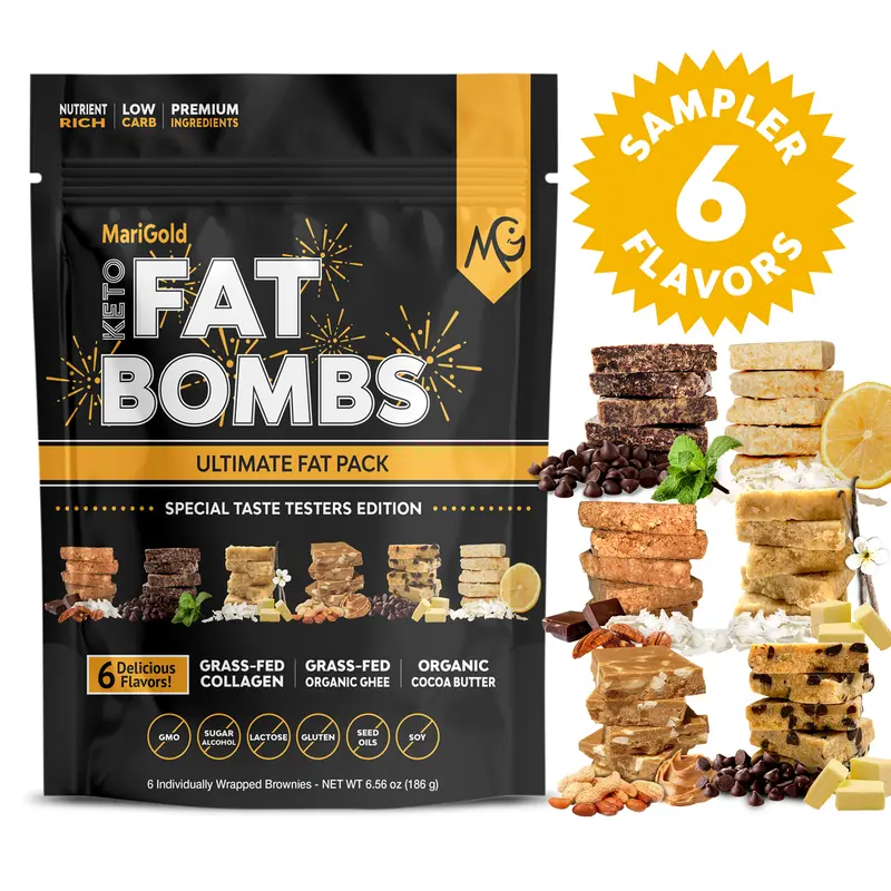 MariGold Keto Fat Bombs - 6 Flavor Sampler – Collagen Protein Bars | Healthy Low-Carb, Low-Sugar Snacks | Organic Ingredients, Gluten-Free, Non-GMO