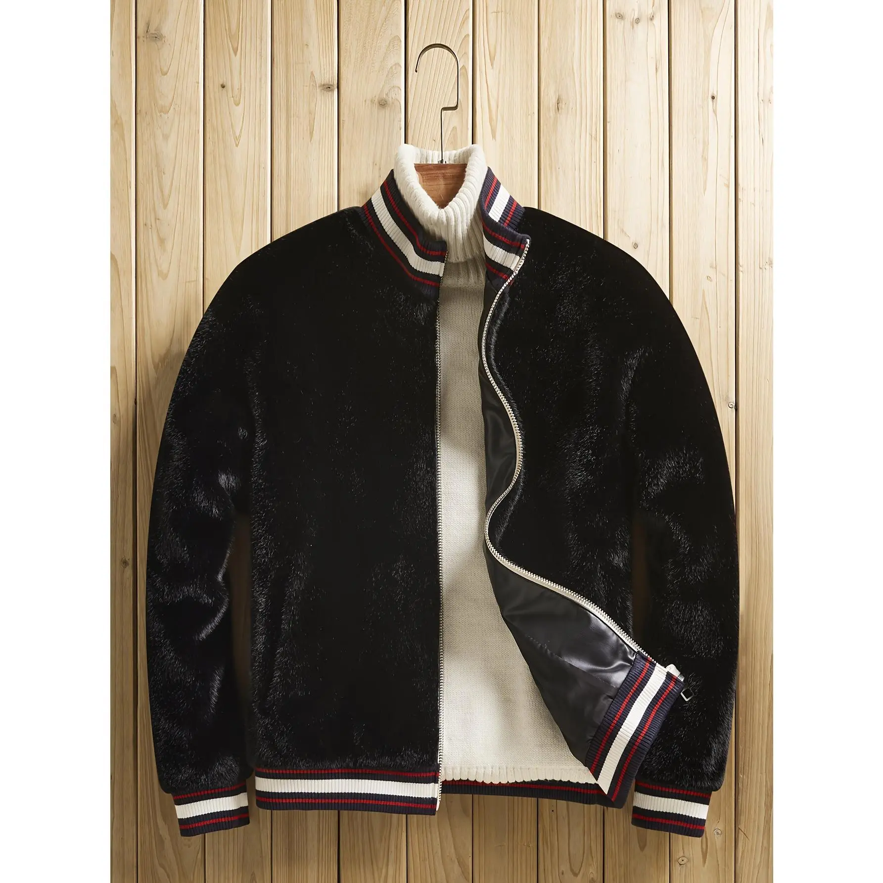 Thermal Men's Luxurious Faux Fur and Faux Leather Lined Jacket - Zip-Up Sports Coat with Long Sleeves, Excellent Softness, Premium Feel - for Fall/Winter Elegance Plus Size Coat