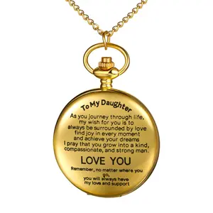 OIDEA To My Daughter Engraved Pocket Watch with 30.7" Necklace Chain, Quartz Analog Fob Pocket Watch Sentimental Gift from Mom Dad