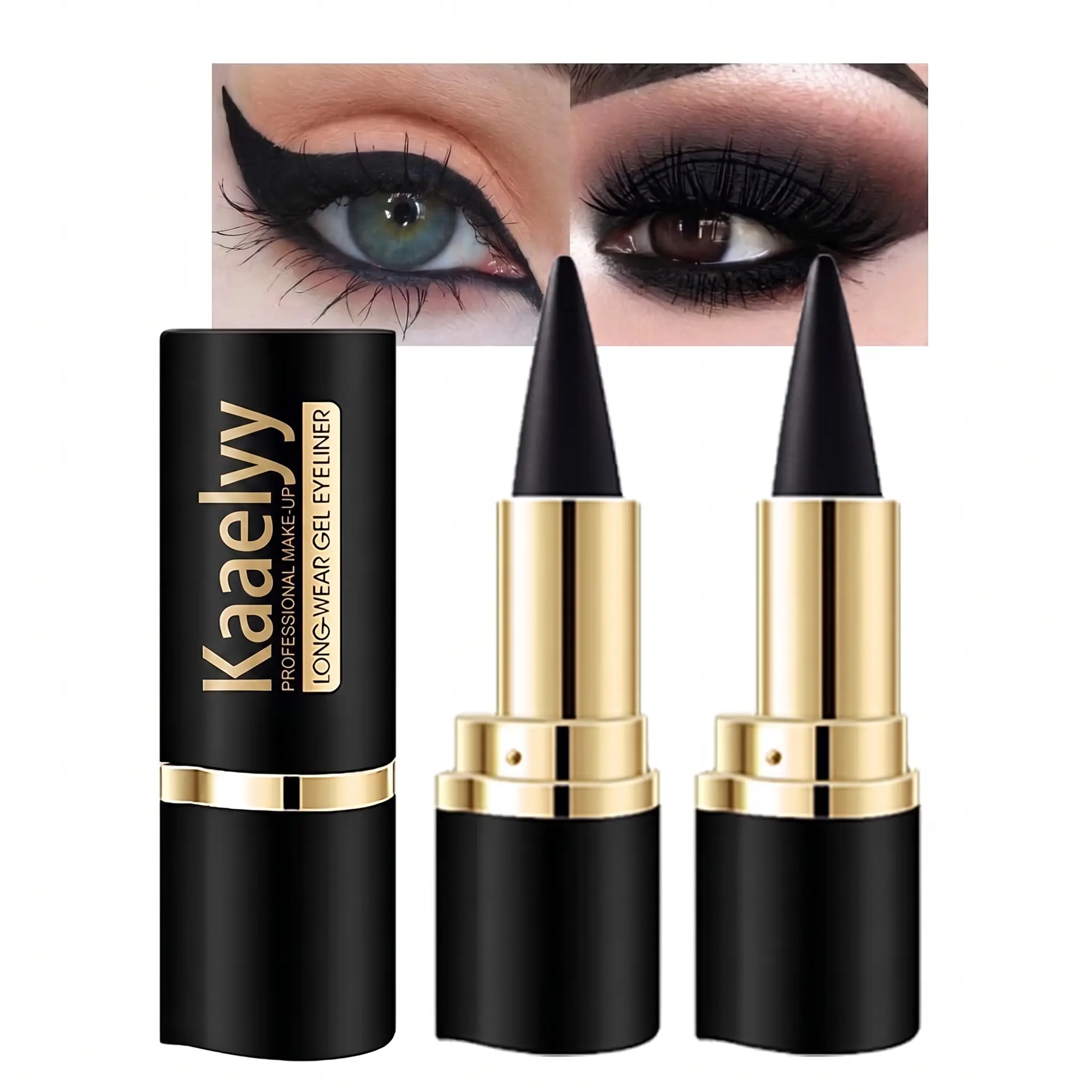 2-Pcs Gel Eyeliner Pencil Set, Waterproof, Smudge-Proof Black Eyeliner, Creamy Multi-Use Pencil for Smoky Eye Makeup