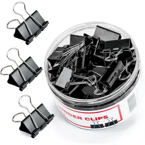 48 Pcs Medium Binder Clips, 1.25 Inches Black Binder Clip with Container, Paper Binder Clip Office Supplies, Paper Clamps Bulk for Office Home School