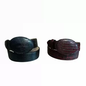 Men's Western Cowboy Belt- Genuine Cowhide Leather With Lizard-Embossed Pattern/ Cinto Piel Genuina