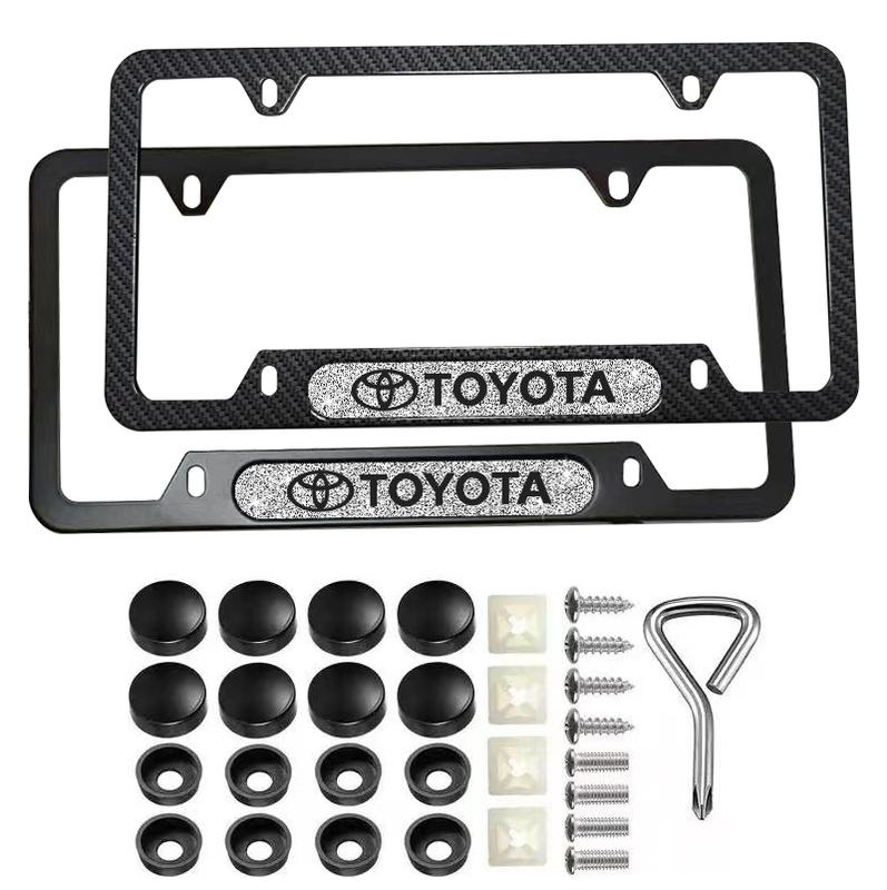 for Toyota（Customize your own logo） 2-Pack Premium Carbon Fiber License Plate Frame Durable Rust-Proof Aluminum Alloy Unisex Universal Holder with Screws & Diamond-Emblem Logo