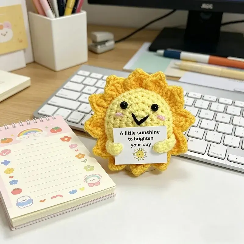 Handmade Crochet Sunflower Plush Toy, Cute Knitted Sun Doll for Summer Home Decor, Car Ornament & Cheer Up Gift
