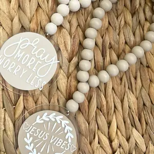 Christian Wood Bead Rearview Mirror Car Charm- Christian car accessories