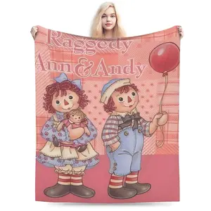 Raggedy Ann & Andy All-Season Flannel Blanket - Soft Thick Flannel Throw with Vintage Raggedy Ann & Andy Characters, Heavyweight Non-Shedding Bedspread for Couch, Bed, Cartoon Blanket Halloween and Christmas Gifts