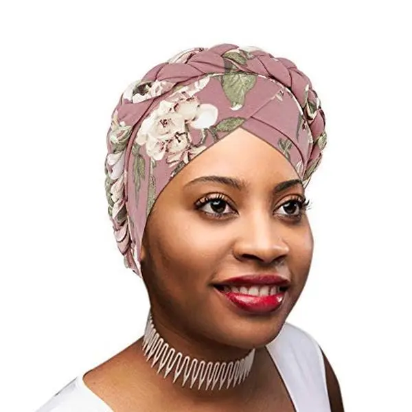 Novarena Womens African Turban Hat Knot Pre-Tied Bonnet Beanie Cap Headwrap, 1 Pc Braided Style 10