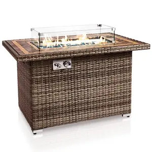 Outdoor Propane Fire Pit Table 50,000 BTU Tile Top Glass Wind Guard